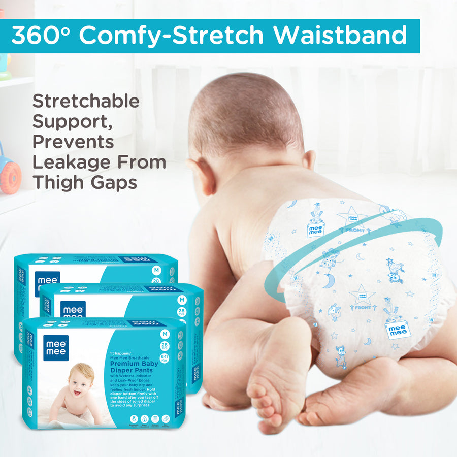 Mee Mee Breathable Premium Baby Diaper Pants With Wetness Indicator and Leak-Proof Edges (Medium, 28 Pcs)