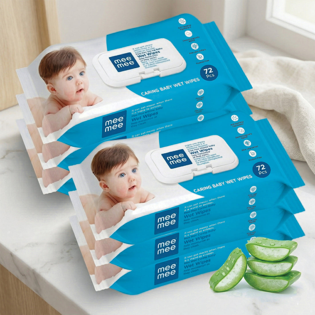 Mee Mee Soft Gentle Baby Wet Wipes | 72 Wipes x Pack of 6-432 | Aloe Vera & Vitamin E | Paraben & Sulphate Free | Cleansing Baby Wipes Combo