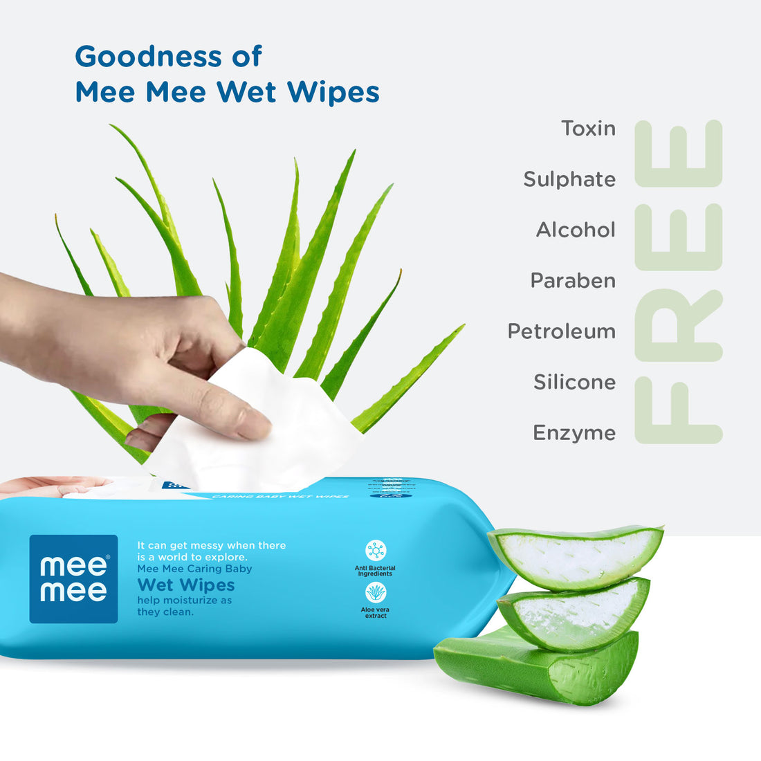 Mee Mee Soft Gentle Baby Wet Wipes (72 Wipes) Pack of 1 | Infused with Aloe Vera and Vitamin E | Paraben & Sulfate Free | Cleansing Wipes | Wipes for Babies