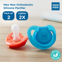 Mee Mee Ultra Light Silicone Baby Pacifier & Teether, BPA-Free, Soft Nipple Design, Oral Soothing, Pack of 2, 0–6 Months, Blue/Red