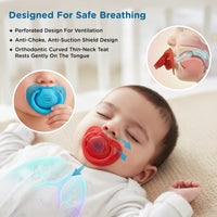 Mee Mee Ultra Light Silicone Baby Pacifier & Teether, BPA-Free, Soft Nipple Design, Oral Soothing, Pack of 2, 0–6 Months, Blue/Red