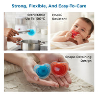 Mee Mee Ultra Light Silicone Baby Pacifier & Teether, BPA-Free, Soft Nipple Design, Oral Soothing, Pack of 2, 0–6 Months, Blue/Red