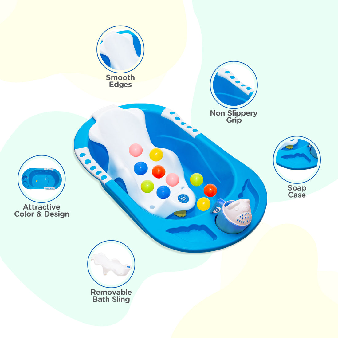 Mee Mee Baby Bath Tub| Safe & Space-Saving Bathtub for Babies 0-2 Years | Anti-Slip Plastic Bath Chair with Floating Balls & Mug | Stable Non-Suction Base with Drain Plug for Easy Cleaning
