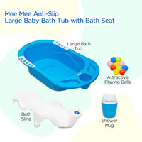 Mee Mee Baby Bath Tub| Safe & Space-Saving Bathtub for Babies 0-2 Years | Anti-Slip Plastic Bath Chair with Floating Balls & Mug | Stable Non-Suction Base with Drain Plug for Easy Cleaning