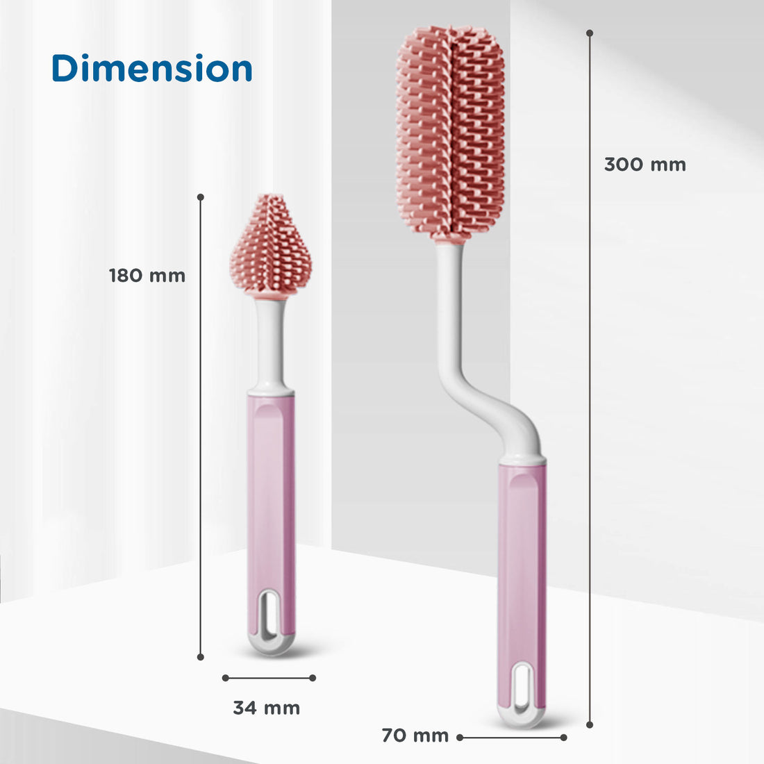 Mee Mee 360° Silicone Bristle Cleaning Brush Set | Included Components: Bottle Brush, Nipple Cleaner | BPA-Free Ergonomic Handle for Narrow & Wide Neck Bottles | Pink