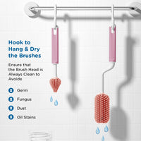 Mee Mee 360° Silicone Bristle Cleaning Brush Set | Included Components: Bottle Brush, Nipple Cleaner | BPA-Free Ergonomic Handle for Narrow & Wide Neck Bottles | Pink