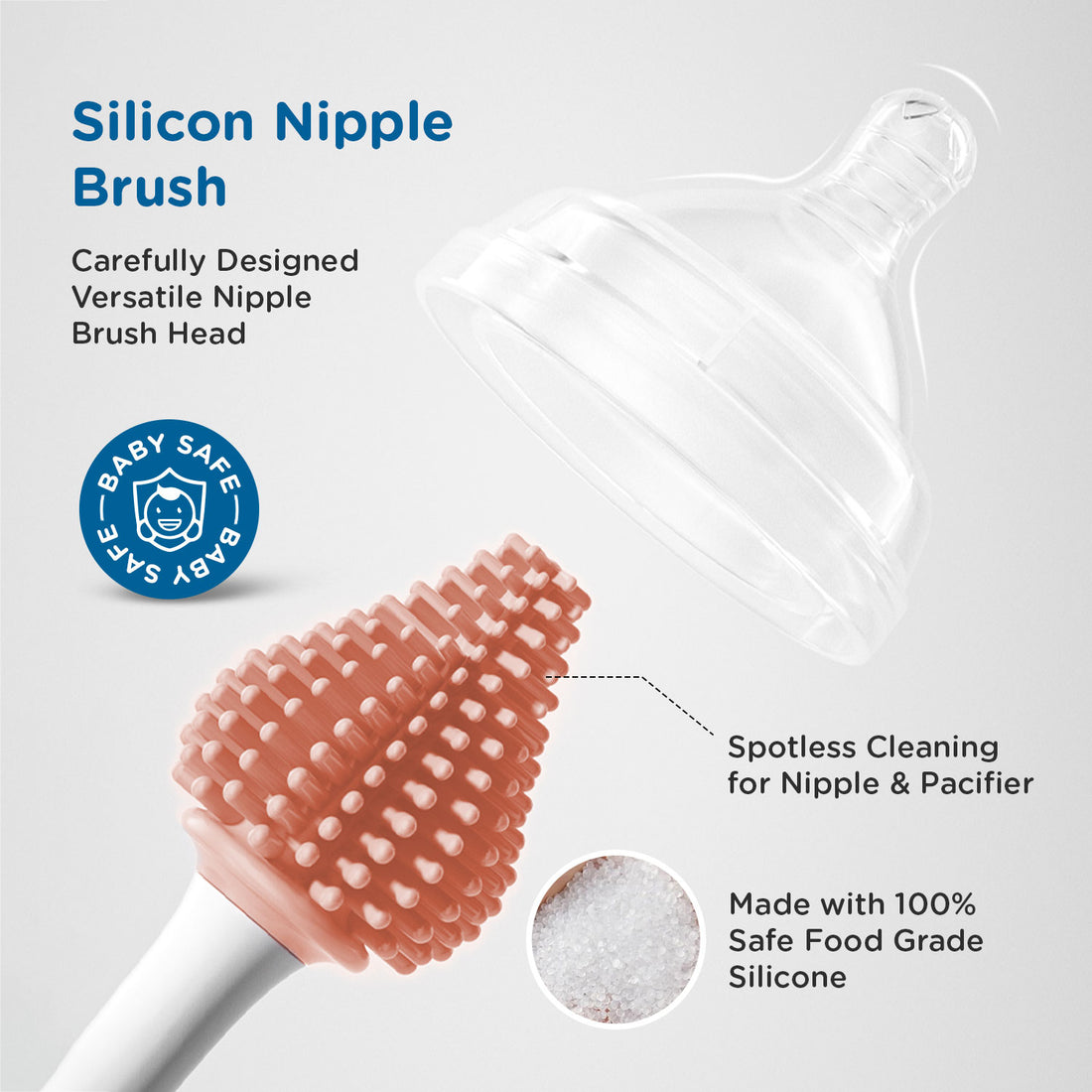 Mee Mee 360° Silicone Bristle Cleaning Brush Set | Included Components: Bottle Brush, Nipple Cleaner | BPA-Free Ergonomic Handle for Narrow & Wide Neck Bottles | Pink