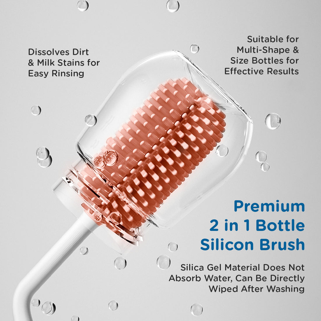 Mee Mee 360° Silicone Bristle Cleaning Brush Set | Included Components: Bottle Brush, Nipple Cleaner | BPA-Free Ergonomic Handle for Narrow & Wide Neck Bottles | Pink