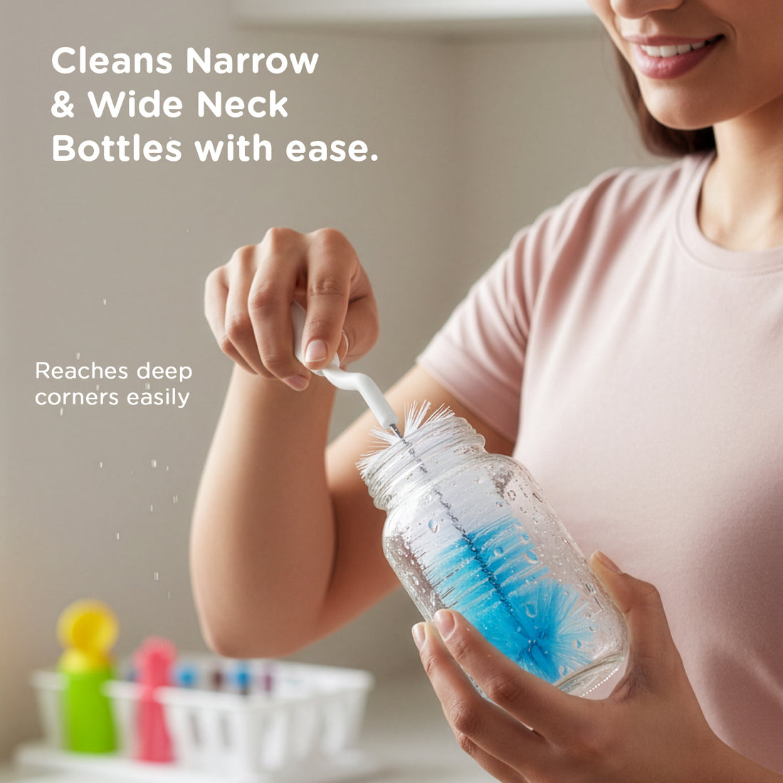 Mee Mee Nylon Bottle Brush with Nipple Cleaner | 360° Rotating Handle | High-Density Soft Bristles | BPA-Free Scratch-Free Cleaning Tool | Non-Toxic, Easy Grip, Dishwasher Safe (Dark Blue)