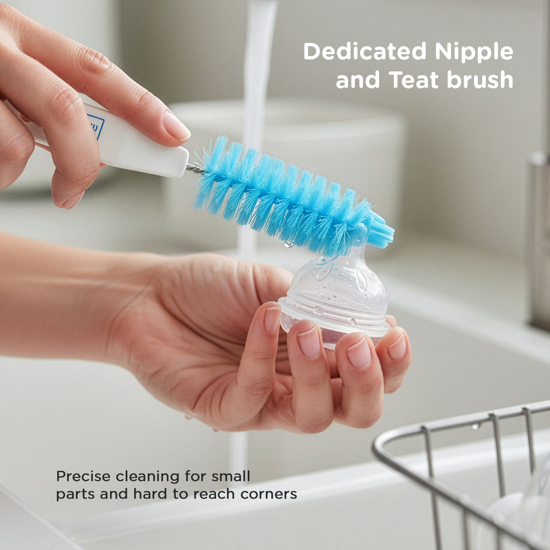 Mee Mee Nylon Bottle Brush with Nipple Cleaner | 360° Rotating Handle | High-Density Soft Bristles | BPA-Free Scratch-Free Cleaning Tool | Non-Toxic, Easy Grip, Dishwasher Safe (Dark Blue)