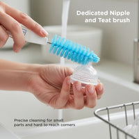 Mee Mee Nylon Bottle Brush with Nipple Cleaner | 360° Rotating Handle | High-Density Soft Bristles | BPA-Free Scratch-Free Cleaning Tool | Non-Toxic, Easy Grip, Dishwasher Safe (Dark Blue)