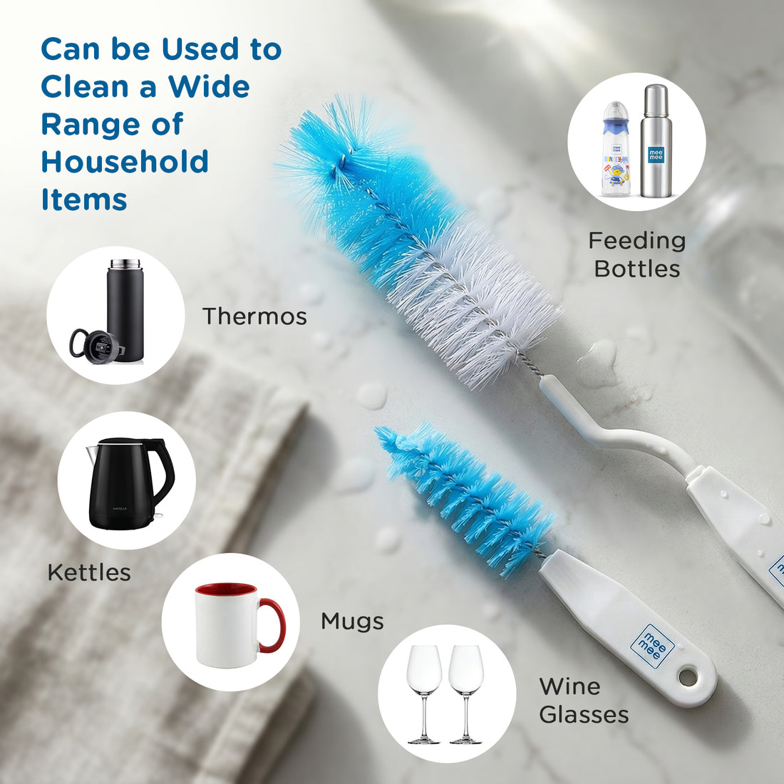 Mee Mee Nylon Bottle Brush with Nipple Cleaner | 360° Rotating Handle | High-Density Soft Bristles | BPA-Free Scratch-Free Cleaning Tool | Non-Toxic, Easy Grip, Dishwasher Safe (Dark Blue)