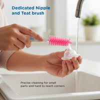 Mee Mee Nylon Bottle Brush with Nipple Cleaner | 360° Rotating Handle | High-Density Soft Bristles | BPA Free | Scratch-Free Cleaning | Non-Toxic | Easy Grip | Dishwasher Safe