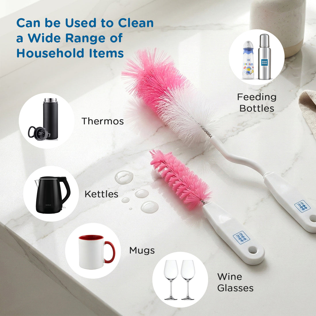 Mee Mee Nylon Bottle Brush with Nipple Cleaner | 360° Rotating Handle | High-Density Soft Bristles | BPA Free | Scratch-Free Cleaning | Non-Toxic | Easy Grip | Dishwasher Safe