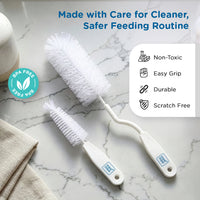 Mee Mee Nylon Bottle Brush with Nipple Cleaner | 360° Rotating Handle | High-Density Soft Bristles | BPA Free | Scratch-Free Cleaning | Non-Toxic | Easy Grip | Dishwasher Safe (White)