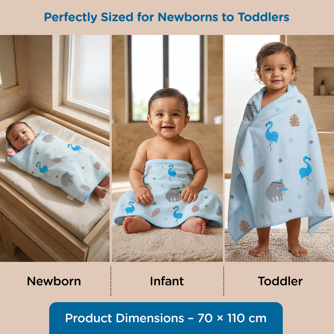 Mee Mee Baby Bath Towel – Microfiber, Ultra Soft & Quick Absorbent | Newborn, Infant & Toddler Towel | Gentle Baby Wash Cloth | 70 x 110 cm | Blue | Pack of 1