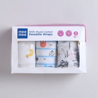 Mee Mee 100% Muslin Cotton Swaddle Wrapper Set (Pack of 3) | Soft, Quick-Drying & Highly Absorbent Baby Blanket Towel | Printed Mulmul Cloth for Newborn Essentials (Multicolour, 120 × 100 cm)