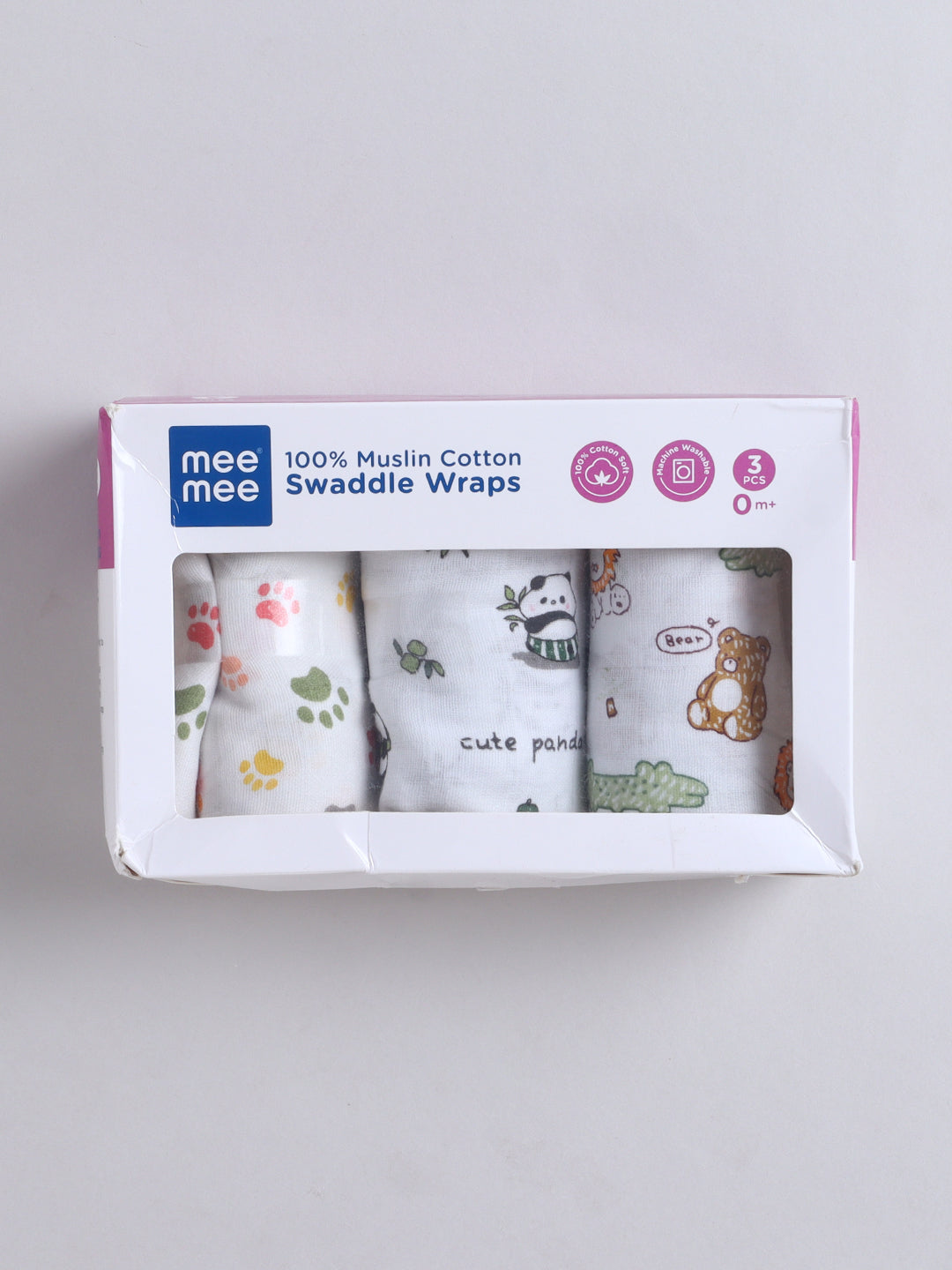 Mee Mee 100% Muslin Cotton Swaddle Wrapper Set (Pack of 3) | Soft, Quick-Drying & Highly Absorbent Baby Blanket Towel | Printed Mulmul Cloth for Newborn Essentials (Multicolour, 120 × 100 cm)