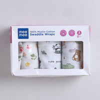 Mee Mee 100% Muslin Cotton Swaddle Wrapper Set (Pack of 3) | Soft, Quick-Drying & Highly Absorbent Baby Blanket Towel | Printed Mulmul Cloth for Newborn Essentials (Multicolour, 120 × 100 cm)