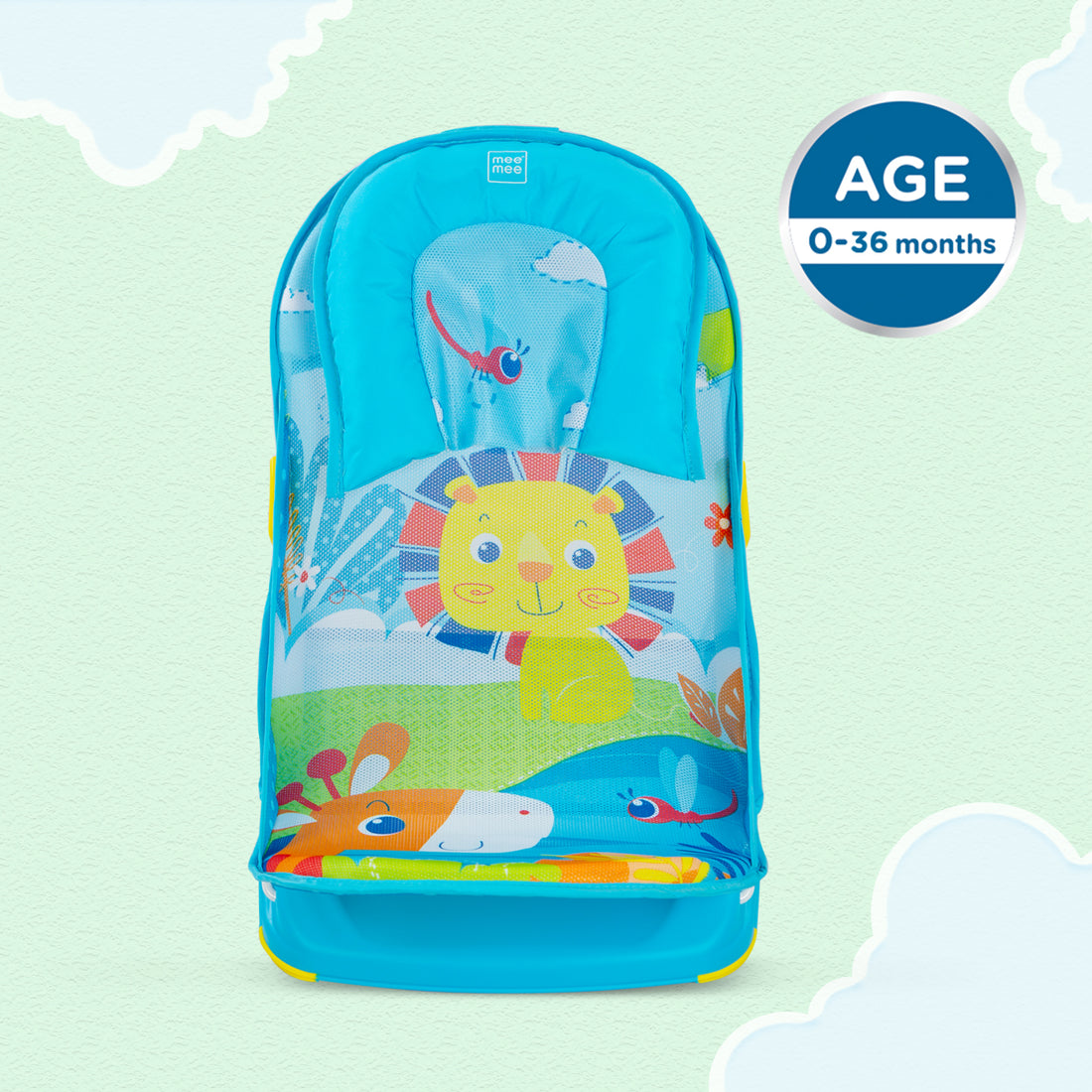 Mee Mee Newborn Baby Bather | Bath Chair for Newborns and Infants 0-12 Months | Foldable | 3 Position Adjustable chair | Anti Skid Base | Washable Soft Mesh Seat | for Babies Upto 5Kg (Blue)