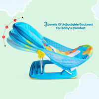 Mee Mee Newborn Baby Bather | Bath Chair for Newborns and Infants 0-12 Months | Foldable | 3 Position Adjustable chair | Anti Skid Base | Washable Soft Mesh Seat | for Babies Upto 5Kg (Blue)