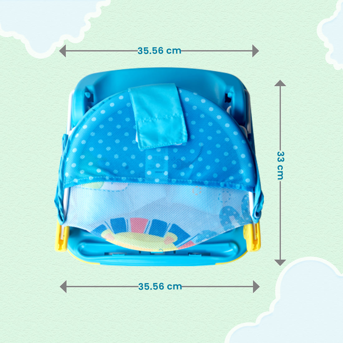 Mee Mee Newborn Baby Bather | Bath Chair for Newborns and Infants 0-12 Months | Foldable | 3 Position Adjustable chair | Anti Skid Base | Washable Soft Mesh Seat | for Babies Upto 5Kg (Blue)