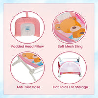 Mee Mee Baby Bath Seat for Newborns and Infants 0-12 Months | Foldable | 3 Position Adjustable Chair | New Born Baby Bath Chair | Anti Skid Base | Washable Soft Mesh Seat