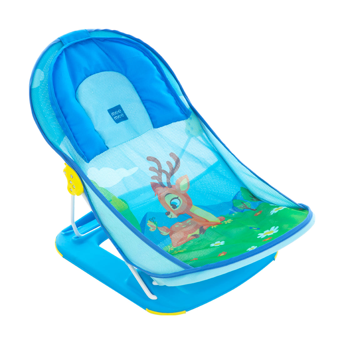 Mee Mee Foldable Baby Bather Bath Chair for 0-12 Months | Anti Skid, Anti Fall Design | 2 Level Adjustable Backrest | Foldable, Easy-to-Clean Soft Mesh Seat | for Babies Upto 5 Kg (Blue)