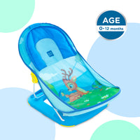 Mee Mee Foldable Baby Bather Bath Chair for 0-12 Months | Anti Skid, Anti Fall Design | 2 Level Adjustable Backrest | Foldable, Easy-to-Clean Soft Mesh Seat | for Babies Upto 5 Kg (Blue)