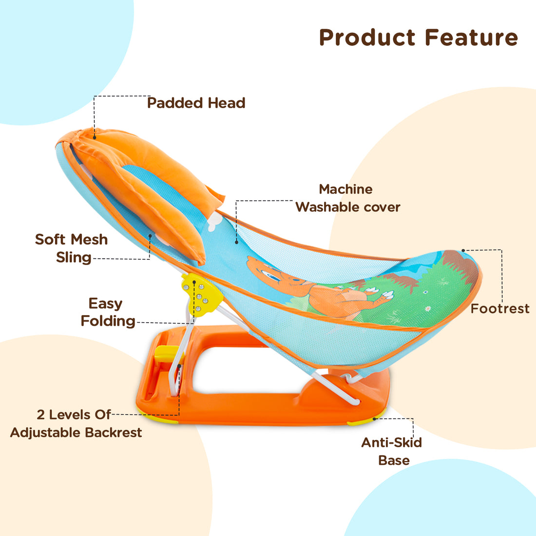 Mee Mee Foldable Baby Bather Bath Chair for 0-12 Months | Anti Skid, Anti Fall Design | 2 Level Adjustable Backrest | Foldable, Easy-to-Clean Soft Mesh Seat | for Babies Upto 5 Kg (Blue)
