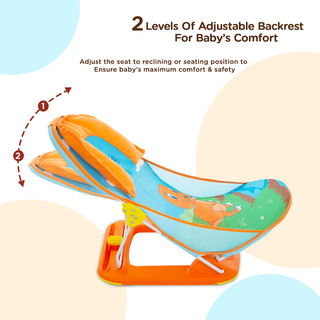 Mee Mee Foldable Baby Bather Bath Chair for 0-12 Months | Anti Skid, Anti Fall Design | 2 Level Adjustable Backrest | Foldable, Easy-to-Clean Soft Mesh Seat | for Babies Upto 5 Kg (Blue)