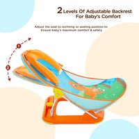 Mee Mee Foldable Baby Bather Bath Chair for 0-12 Months | Anti Skid, Anti Fall Design | 2 Level Adjustable Backrest | Foldable, Easy-to-Clean Soft Mesh Seat | for Babies Upto 5 Kg (Blue)