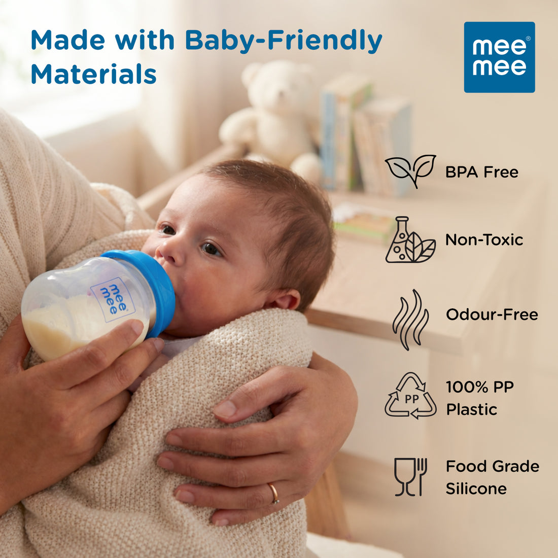 Mee Mee Baby Feeding Bottle with Anti-Colic Valve & Breast-Like Silicone Teat | BPA-Free, 100% Virgin PP | Easy Flow, Leak-Proof | Odourless, Easy to Clean | Newborn & Infants