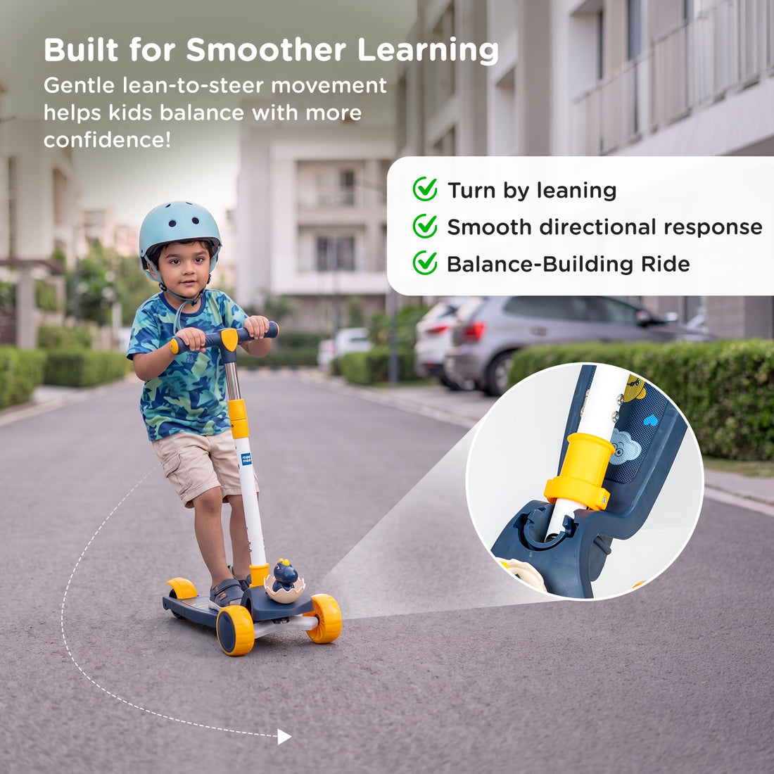 Mee Mee Spark Cruiser Kids Kick Scooter with Seat | Foldable Scooter with PU Flash Wheels, Music & Lights, Adjustable Handle, Rear Brake | 2+ Years, Up to 30kg