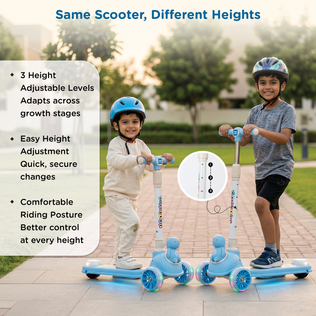 Mee Mee Spark Rider Kids Kick Scooter with Seat | Foldable Toddler Scooter with PU Flash Wheels, Music & Lights, Adjustable Handle, Rear Foot Brake | 2+ Years, Up to 30 kg