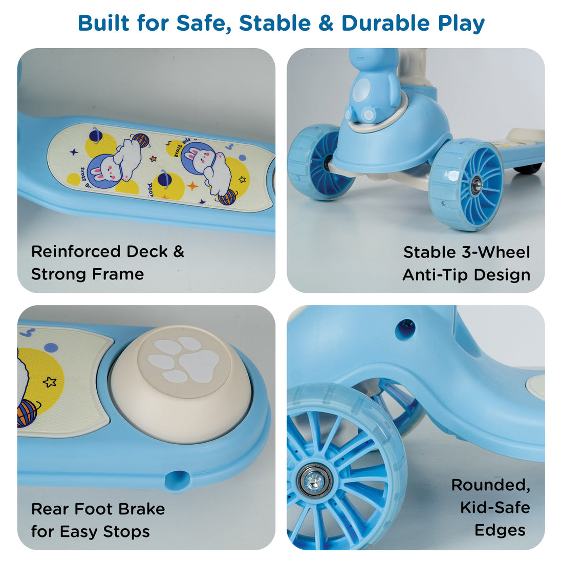 Mee Mee Spark Rider Kids Kick Scooter with Seat | Foldable Toddler Scooter with PU Flash Wheels, Music & Lights, Adjustable Handle, Rear Foot Brake | 2+ Years, Up to 30 kg