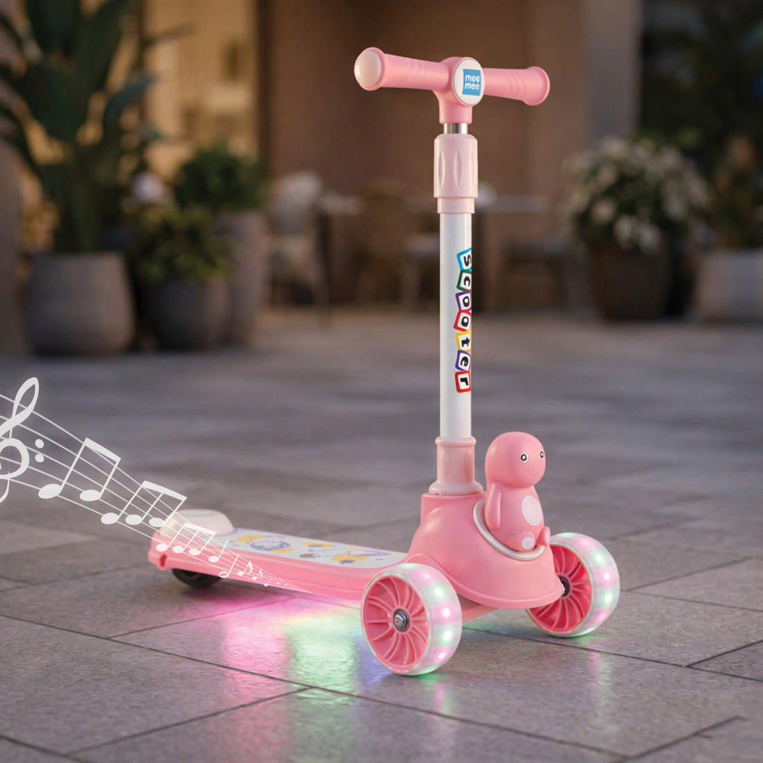 Mee Mee Spark Rider Kids Kick Scooter with Seat | Foldable Toddler Scooter with PU Flash Wheels, Music & Lights, Adjustable Handle, Rear Foot Brake | 2+ Years, Up to 30 kg