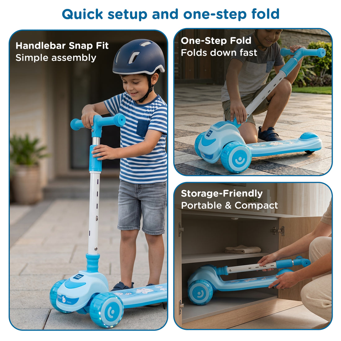 Mee Mee Spark Zoom Kids Kick Scooter with Seat | Foldable Toddler Scooter with PU Flash Wheels, Built-in Music & Lights, Adjustable Height Handle, Rear Foot Brake | Kids Scooter (2+ Years, Up to 30kg)