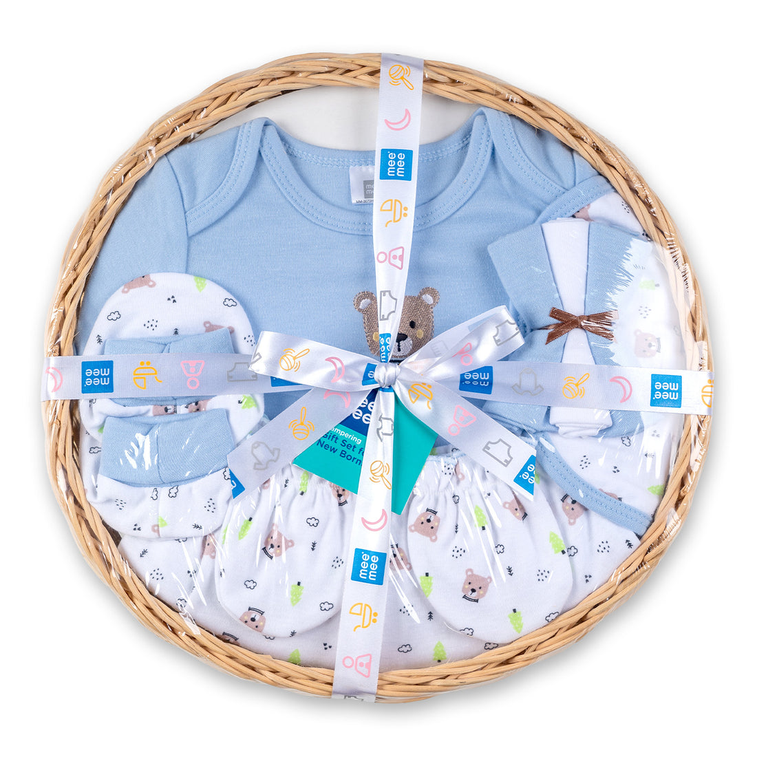 Mee Mee New Born Basket Baby Gift Set | Soft Cotton Clothing Essentials for Infants/Baby Girls, Boys | Baby Shower Clothing Hamper | 8 Pieces