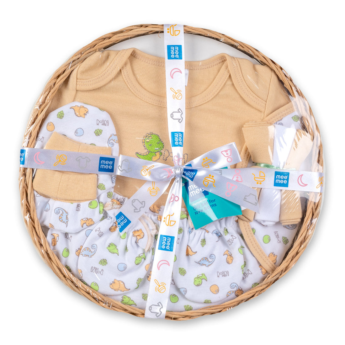 Mee Mee New Born Basket Baby Gift Set | Soft Cotton Clothing Essentials for Infants/Baby Girls, Boys | Baby Shower Clothing Hamper | 8 Pieces