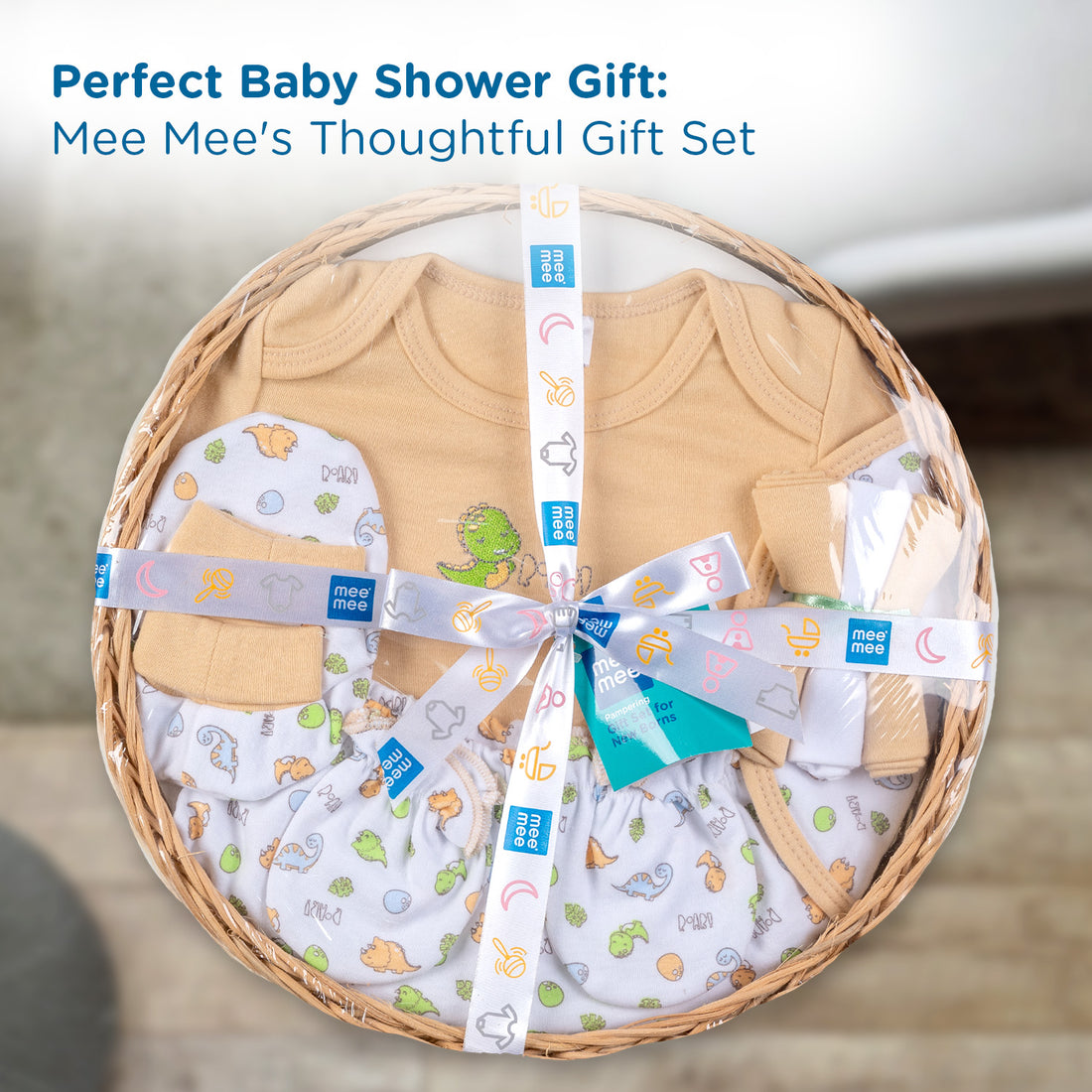 Mee Mee New Born Basket Baby Gift Set | Soft Cotton Clothing Essentials for Infants/Baby Girls, Boys | Baby Shower Clothing Hamper | 8 Pieces