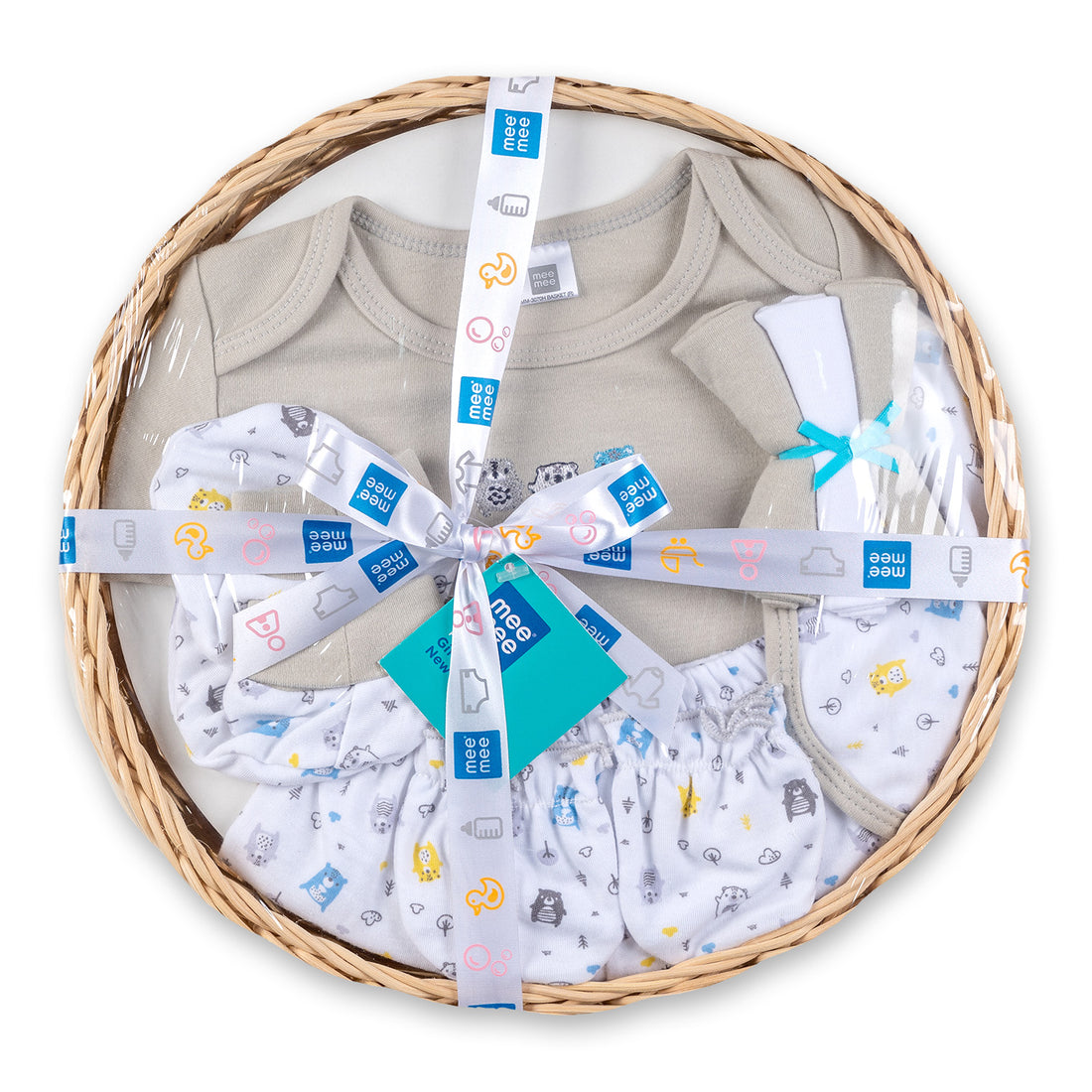 Mee Mee New Born Basket Baby Gift Set | Soft Cotton Clothing Essentials for Infants/Baby Girls, Boys | Baby Shower Clothing Hamper | 8 Pieces