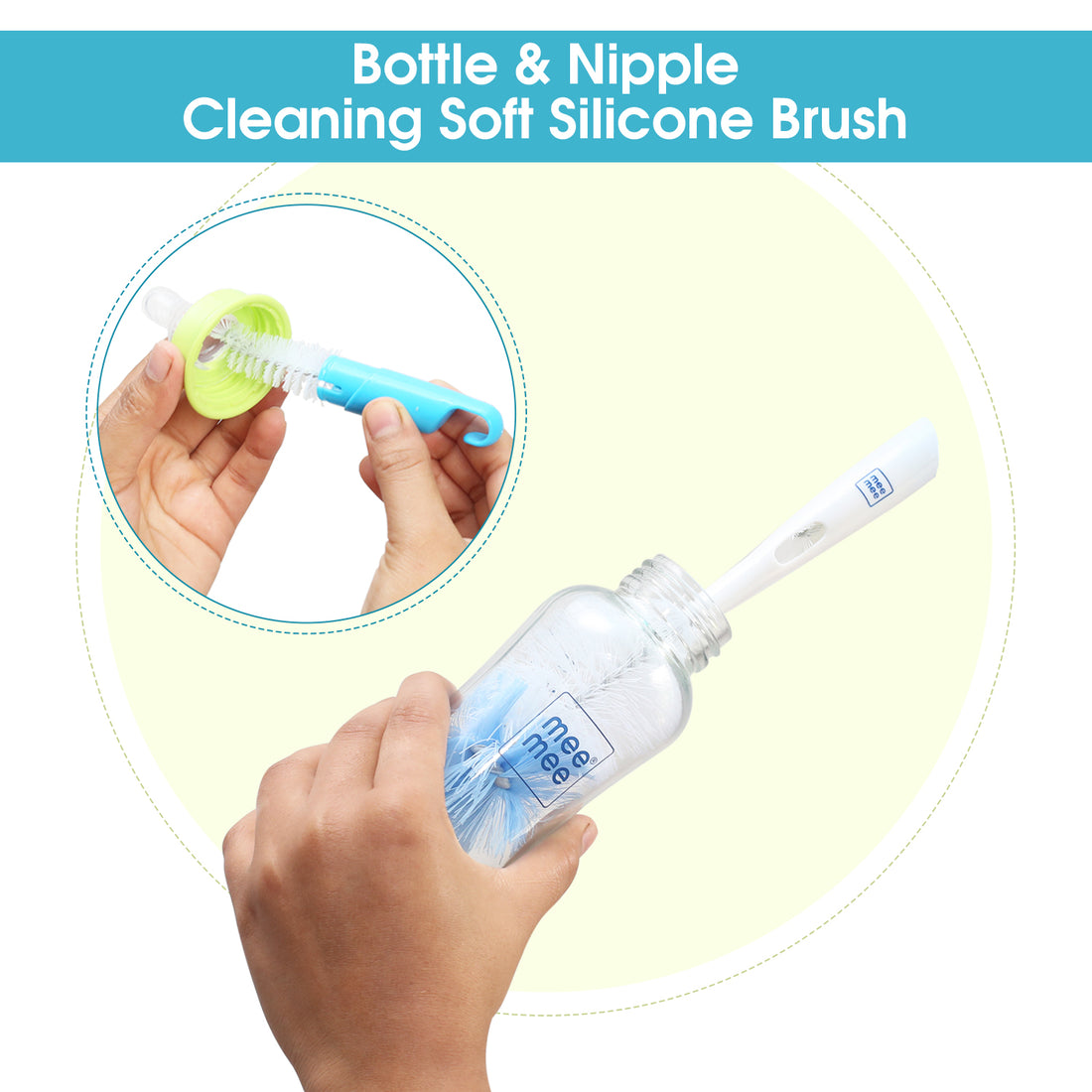 Mee Mee 360° Movable Silicone Feeding Brush with Ergonomic Handle, BPA-Free Flexible bristles for Narrow & Wide Bottles and Nipples, deep Corner Cleaning, Easy Hanging Storage (Dark Blue)