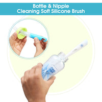 Mee Mee 360° Movable Silicone Feeding Brush with Ergonomic Handle, BPA-Free Flexible bristles for Narrow & Wide Bottles and Nipples, deep Corner Cleaning, Easy Hanging Storage (Dark Blue)