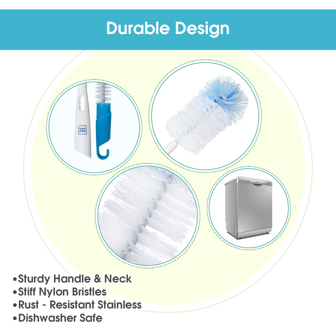 Mee Mee 360° Movable Silicone Feeding Brush with Ergonomic Handle, BPA-Free Flexible bristles for Narrow & Wide Bottles and Nipples, deep Corner Cleaning, Easy Hanging Storage (Dark Blue)
