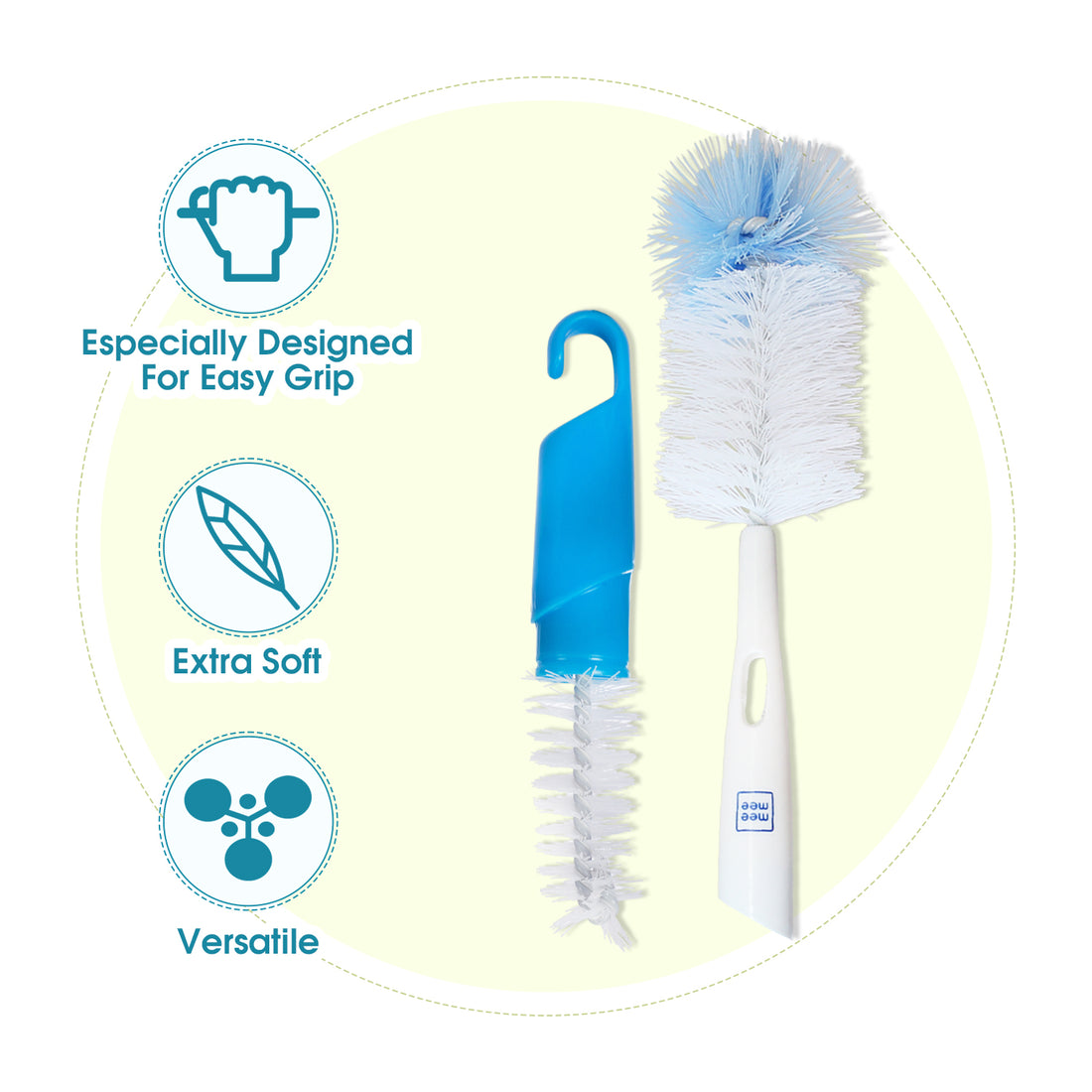 Mee Mee 360° Movable Silicone Feeding Brush with Ergonomic Handle, BPA-Free Flexible bristles for Narrow & Wide Bottles and Nipples, deep Corner Cleaning, Easy Hanging Storage (Dark Blue)
