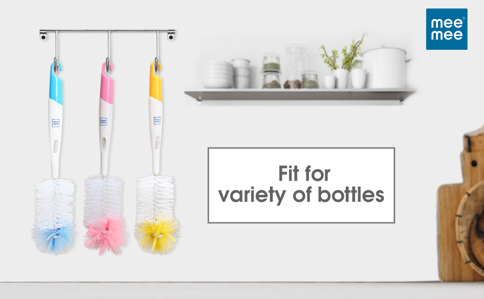 Mee Mee 360° Movable Silicone Feeding Brush with Ergonomic Handle, BPA-Free Flexible bristles for Narrow & Wide Bottles and Nipples, deep Corner Cleaning, Easy Hanging Storage (Dark Blue)