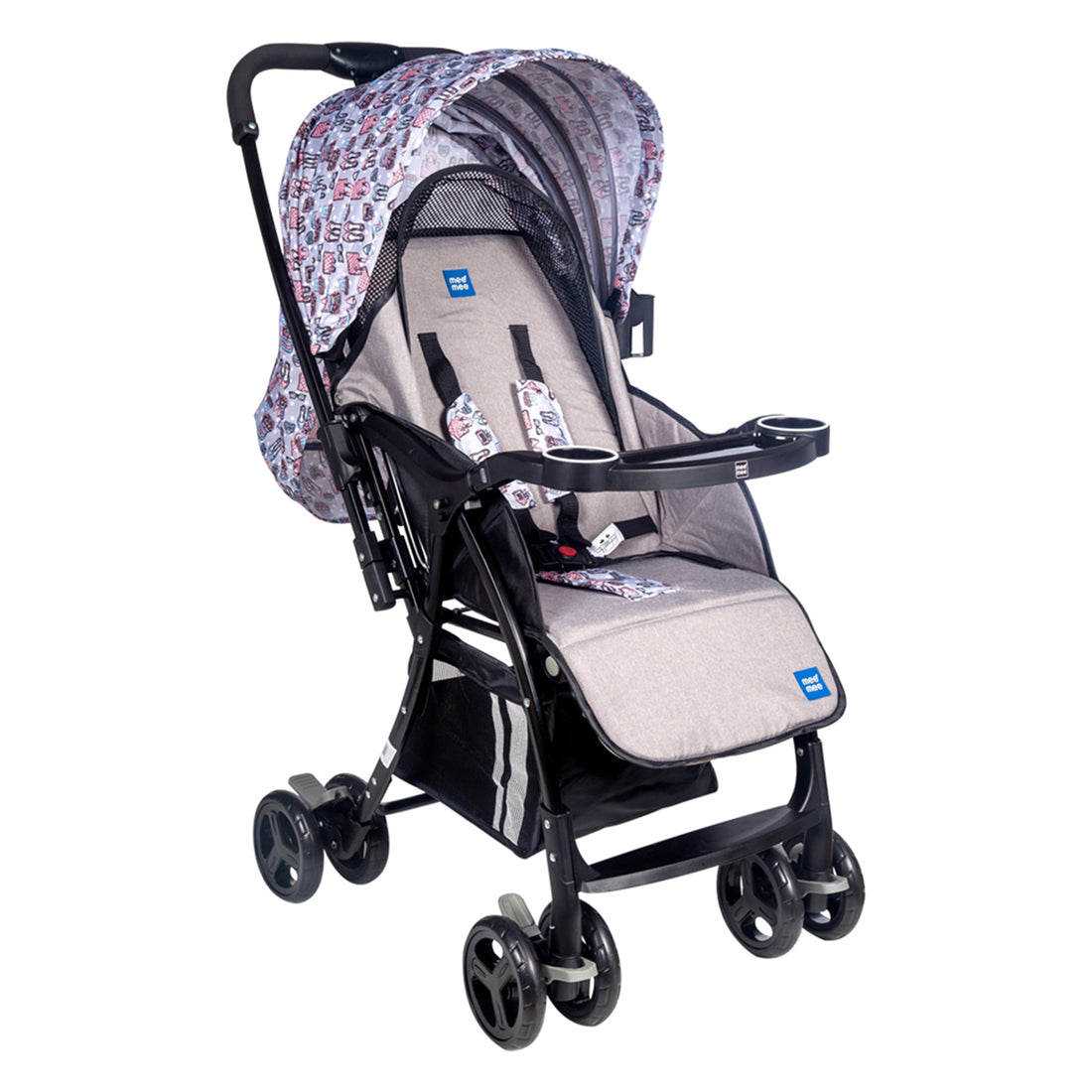 Mee Mee Baby Pram Stroller Easy to Push Quick One-Hand Folding,for 0-3 Years Baby/Kids3 Recline Position Stroller (Grey-Black)