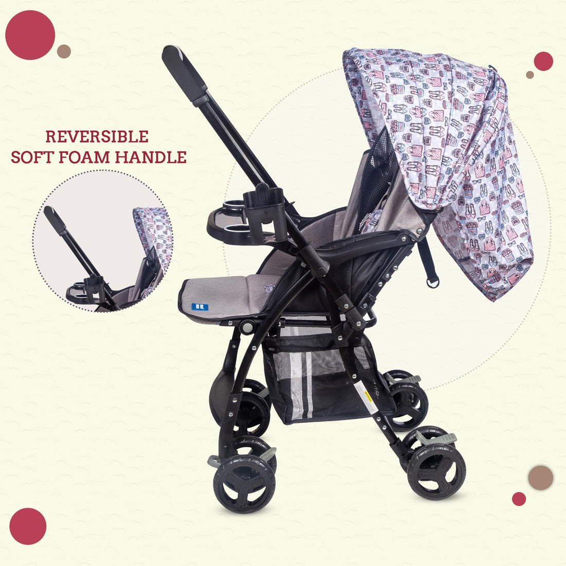 Mee Mee Baby Pram Stroller Easy to Push Quick One-Hand Folding,for 0-3 Years Baby/Kids3 Recline Position Stroller (Grey-Black)