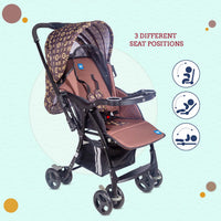 Mee Mee Baby Pram Baby Stroller Easy to Push,Locking Wheels,One Hand Folding,for 0 to 3 Years Baby3 Recline Position Stroller (Brown)